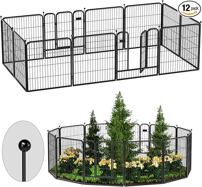 ZXMOTO Decorative Garden Fence 12 Pack for Dogs 32in (H) x 28ft (L) with Lock,Metal Wire Fencing Border Animal Barrier,Flower Bed Border for Landscape Patio Yard Outdoor