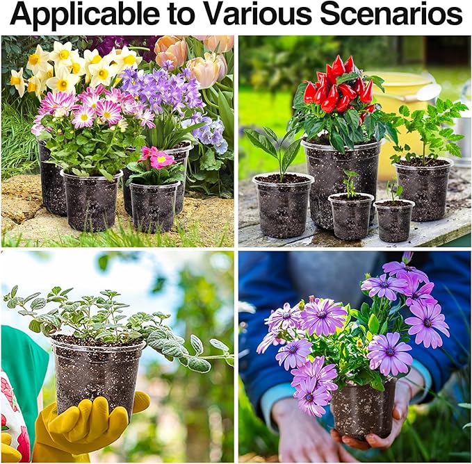 Bonviee 36 Packs 6.7/5/4/3.5 Inch Clear Nursery Pots for Plants, Reinforced Clear Nursery Pots with Drainage Hole,Transparent Plastic Plant Pot Seedling Planter Seed Starter Flower