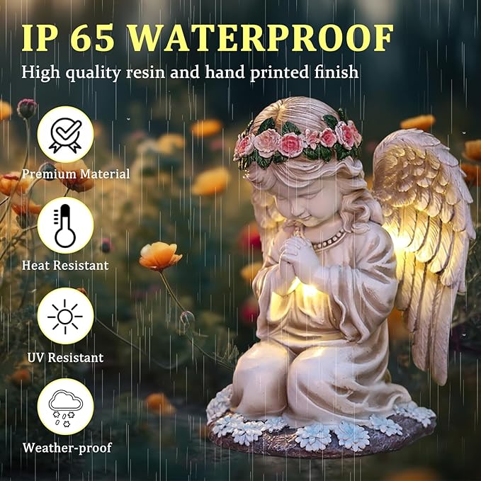 Choies Oudoor Angel Staue,Solar Garden Angel Statue and Figurines,Outdoor Praying Sculpture Decoration for Outside,Home,Patio,Yard,Cemetery
