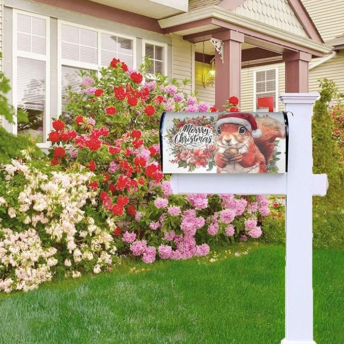 Christmas Squirrel Mailbox Covers Magnetic Letterbox Covers 21x18 Inch for Garden Outdoor Decoration