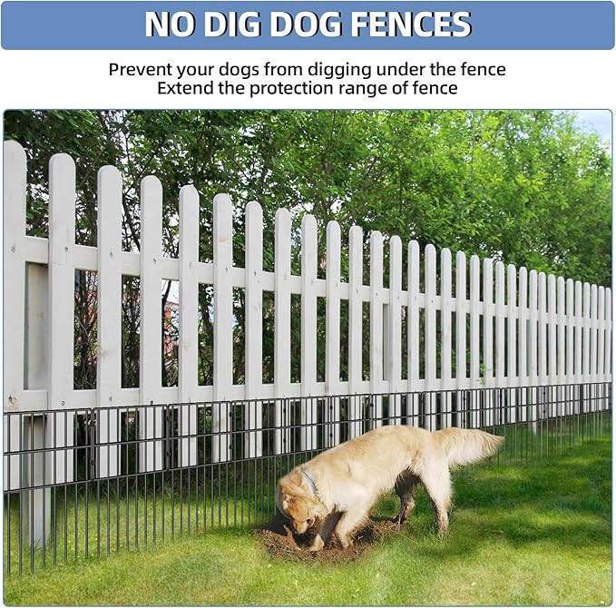 25 Pack Garden Animal Barrier Fence, 17in(H) x27ft(L) No Dig Decorative Fences, 1.5in Spike Spacing Rustproof Metal Garden Fence Border for Dogs Rabbits, Bottom Blocker for Outdoor Yard Patio