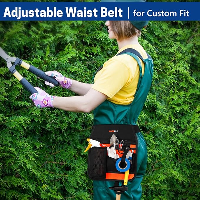 Garden Tool Belt, 6 Pocket Gardening Tool Waist Pouch with Adjustable Waist Strap, Gardening Belt Apron for Men Women