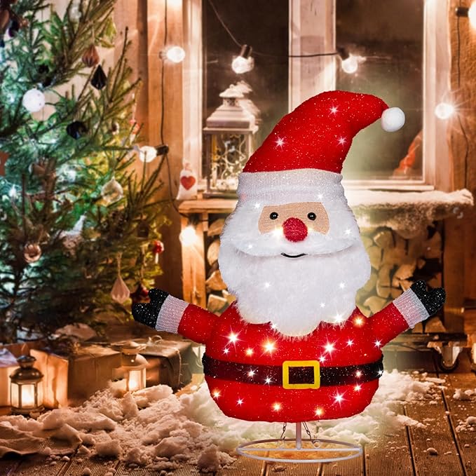 Lighted Santa Claus Christmas Decorations, Collapsible Battery Operated Santa Claus with Build in 20 LED Lights for Xmas Holiday Indoor Outdoor Lawn Yard Garden Decor
