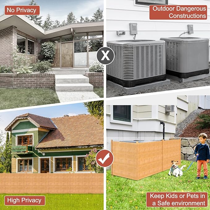 LILYPELLE 48in W x 48in H Air Conditioner Fence, 2 Panels Outdoor Wooden Fence Privacy Screen with Metal Stakes, Trash Can Pool Equipment Enclosure Outside Panels Decorative Fences