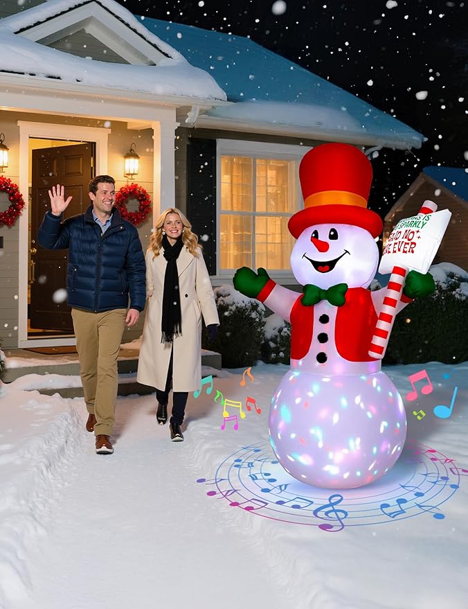 6 FT Christmas Inflatable Snowman with Motion-Activated Christmas Greeting Music & Spinning Light, Blow Up Gentleman Snowman Outdoor Inflatable Decoration for Holiday Yard Lawn Patio