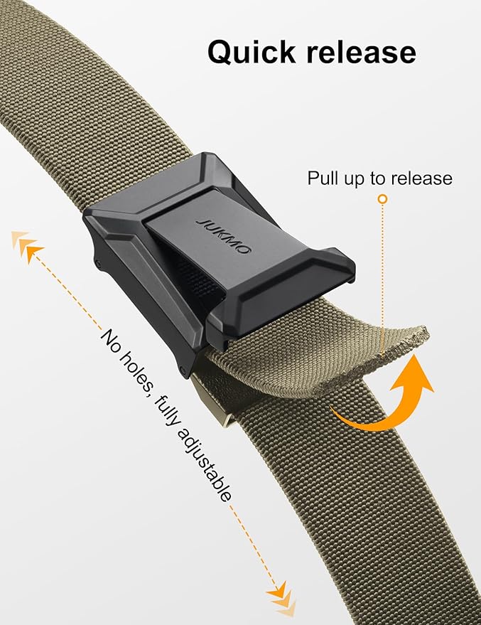 JUKMO Stretch Tactical Belt for Men, Military Work Rigger Hiking 1.5" Elastic Nylon Web Ratchet Quick Release Belt