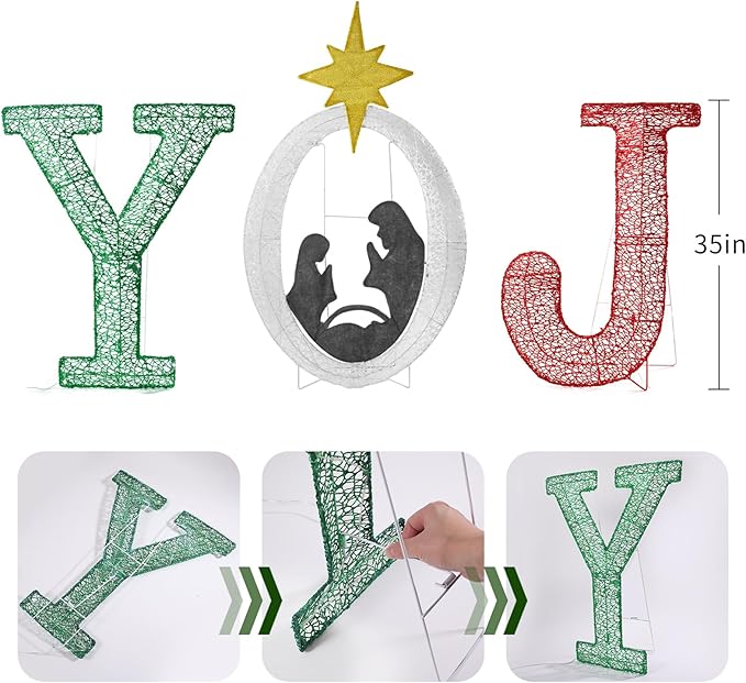35 Inch Lighted Joy Nativity Christmas Decoration, Outdoor Holiday Scene for Garden, Lawn or Porch Display – Indoor & Outdoor Christmas Décor