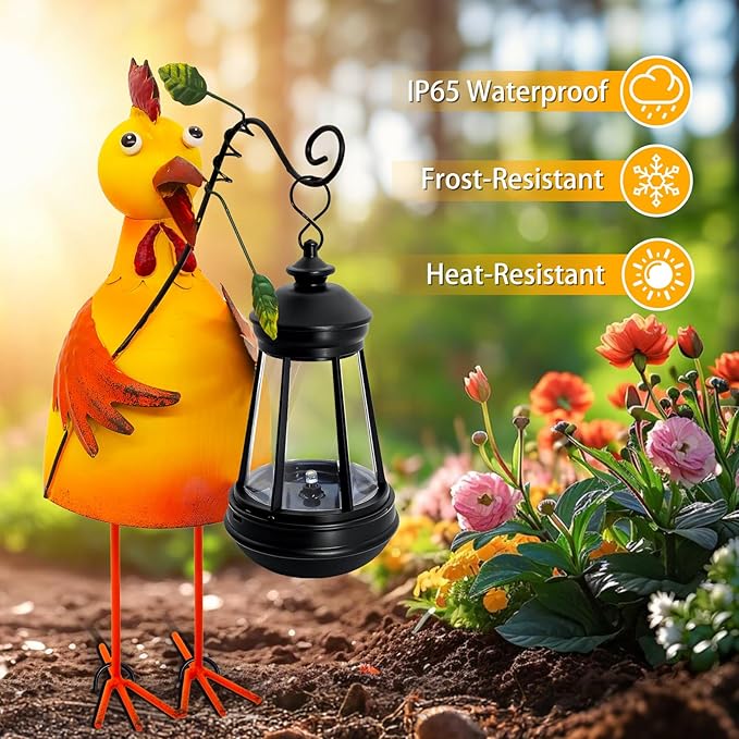Garden Decor Bee Solar Statues,Unique Garden Statues Chicken with Solar Lantern Waterproof, Birthday Gifts for Women Mom Grandma, Front Patio Balcony Yard Art Lawn Ornaments Porch Outdoor Decoration