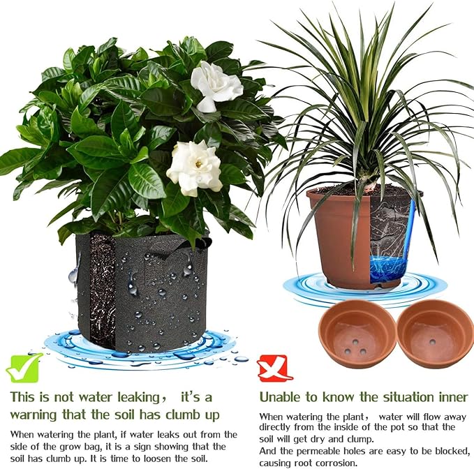 5 Pack 3 Gallon Grow Bags with Handles Garden Vegetable Flower Grow Bags Nonwoven Aeration Fabric Pots for Nursery Garden Planting