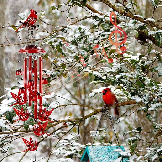 YHmall Cardinal Wind Chimes for Outside, Cardinal Gifts for Women Soothing Tones Memorial Wind Chime for Garden, Yard, Patio Decor, 35" Windchimes Outdoors for Christmas, New Year