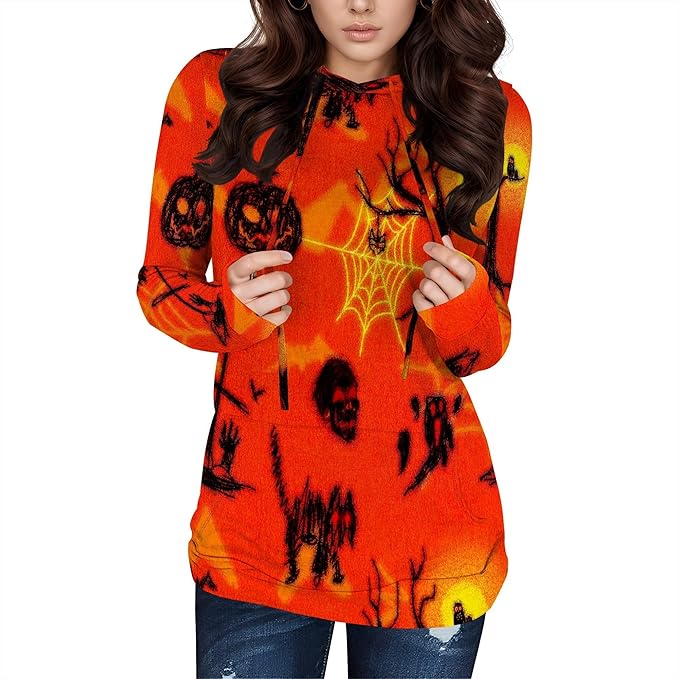 Halloween Womens Pullover Sweatshirts Trendy Drawstring Fall Sweatshirt Halloween Best Gift For Wife And Daughter