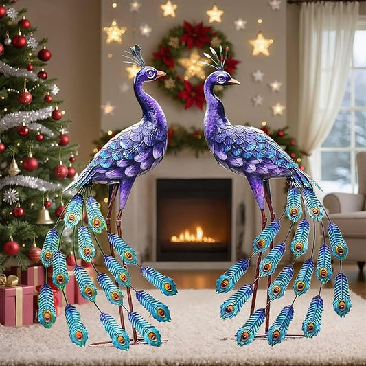 Kircust Purples Peacock Garden Statue and Sculpture, Metal Peacocks Yard Art Lawn Decor, Large Birds Garden Sculptures & Statues for Patio Backyard Pond Home Decoration