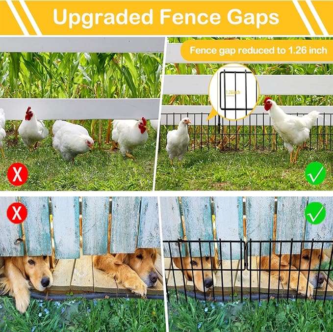 Animal Barrier Fence, 10 Pcs Upgrade 1.26 in Gap Decorative Fences No Dig Fence for Rabbits and Dog Ground Defense, Rustproof Metal Wire Garden Fence Border for Garden & Patio Landscaping