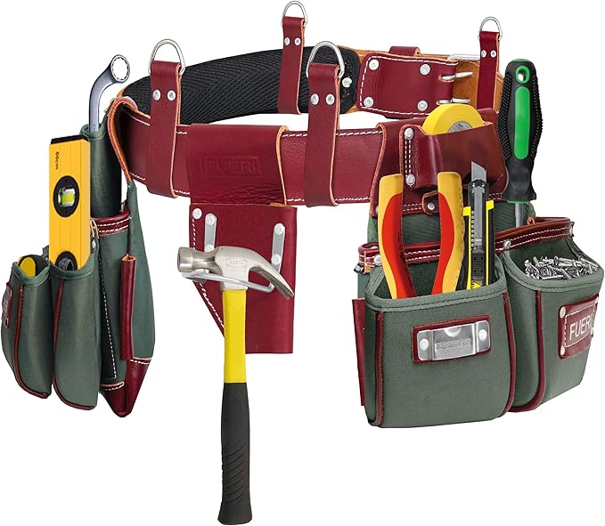 FUERI Tool Belt Heavy Duty Nylon Leather Carpenters Tool Pouches Bags Organizer for Men Construction Electricians Framers Ironworkers Women