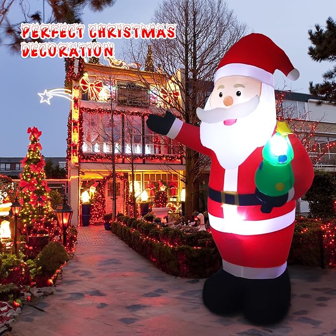8FT Christmas Inflatable Santa, Large Blow up Santa Claus Yard Decoration Built-in LED Lights, Outdoor Santa Inflatable Christmas Decoration for Xmas Holiday Garden Lawn Patio