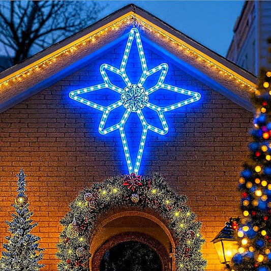 43"x32" Extra Large Christmas Bethlehem Star Shaped Lights Outdoor Window 125 LED Christmas Star Plug Operated Lights Nativity Holy with Timer and 8 Functions for Xmas Holiday Party Decor