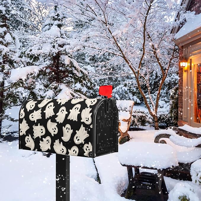 Ghost Mail Box Covers Magnetic Standard Size 21x18 inch Halloween Spooky Mailbox Cover Black Post Letter Box Cover Wraps for Outdoor Garden Decor