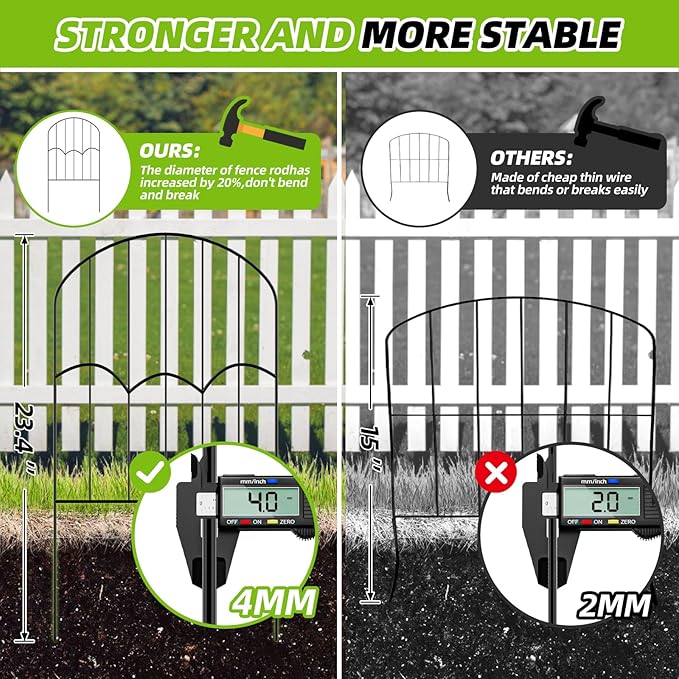 12 Panels Decorative Garden Fence Dog Fence Outdoor for Yard 13ft (L) X 2ft (H) Black Animal Barrier with No-Dig Stakes Arched Rustproof Metal Wire Decorative for Flower Landscaping and Garden Edging