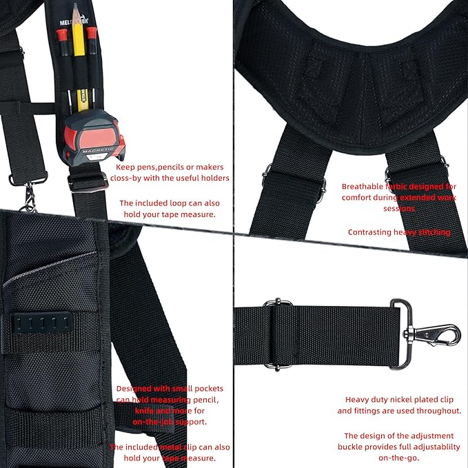 MELOTOUGH Tool Belt Suspenders Construction Bag Suspenders Padded Work belt Suspenders for Carpenter/Electrician/Roofing/Farmer work Suspension Rig(H Back)