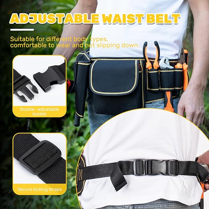 Tool Belts for Men with Adjustable Waist Strap – Heavy Duty Utility Pouch with Multiple Pockets for Electricians, Carpenters, DIY Projects – Durable Oxford Construction Tool Organizer