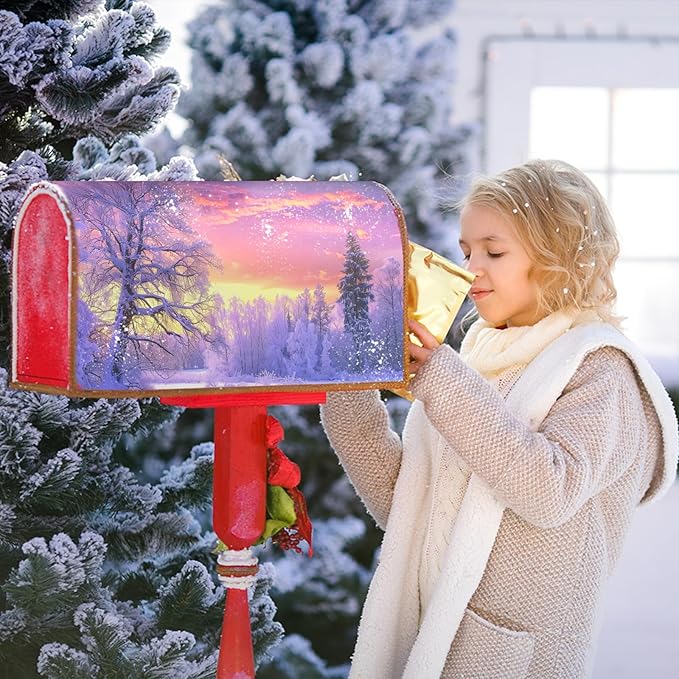 Winter Mailbox Covers Magnetic Snowflake Mailbox Covers Magnetic Standard Size 21 X 25.5 Inch Winter Tree Mailbox Wraps Post Letter Box Cover Decor for Outside Garden Yard