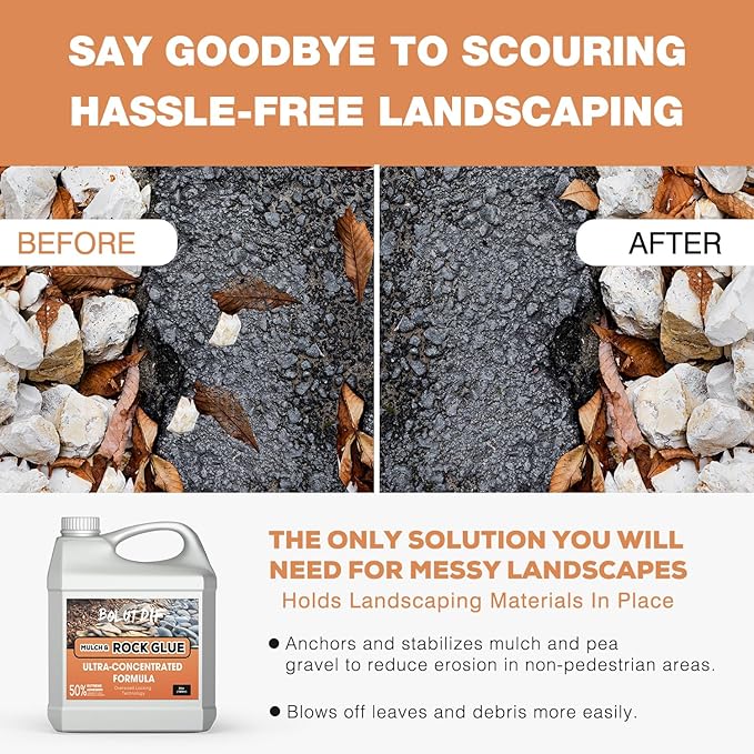 34 OZ Mulch Glue for Landscaping, Rock Glue for Landscaping and Stabilizing Mulch and Pea Gravel, Lasts up to 3 Years, Non Toxic, Fast Drying, Ready to Use