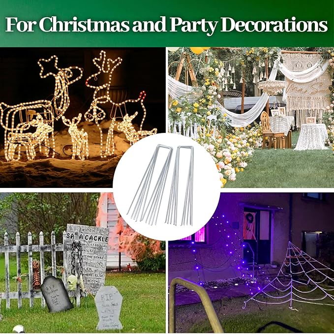50 Pack Garden Stakes Plant Cover Stakes U-Shaped Tent Stakes Ground Stakes,Galvanized Landscape Staples for Landscaping Securing Weed Barrier Fabric Irrigation Tubing Tarpaulin Holding Fence