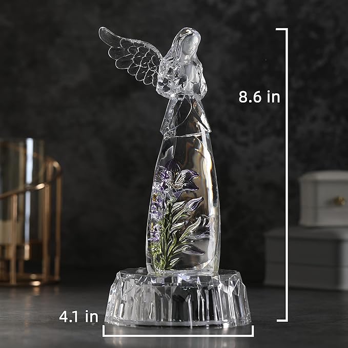 Acrylic Praying Angel Flower Fairy Figurine Statue Sculpture Figurine LED Lighted Home Table Desk Decorative Ornament
