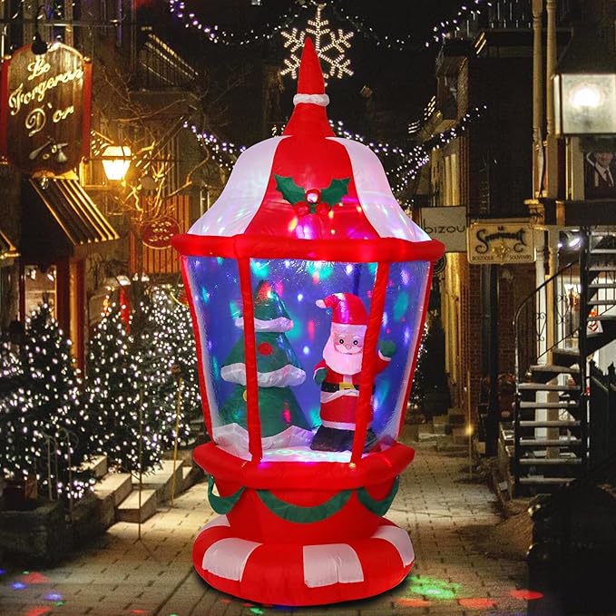 VCUTEKA Christmas Inflatables Outdoor Decorations, 6FT Inflatable Lantern with Santa Claus and Christmas Tree Blow Up Built-in Colorful LED Lights for Holiday Yard Garden Lawn Xmas Decor