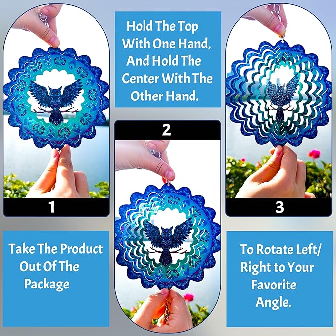 Owl Wind Chimes for Outside,Birthday Gifts for Mom Grandma Wife,Owl Wind Chimes with 3D Wind Spinners,Outdoor Decor for Garden Yard Porch