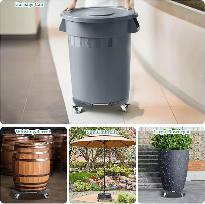 W B D WEIBIDA 2 Pack Round Dolly with Wheels Heavy Duty 440 Lbs Capacity, Rolling Plant Stand Adjustable Roller Base for Large Pots, Barrel, Drum, Cart with Casters
