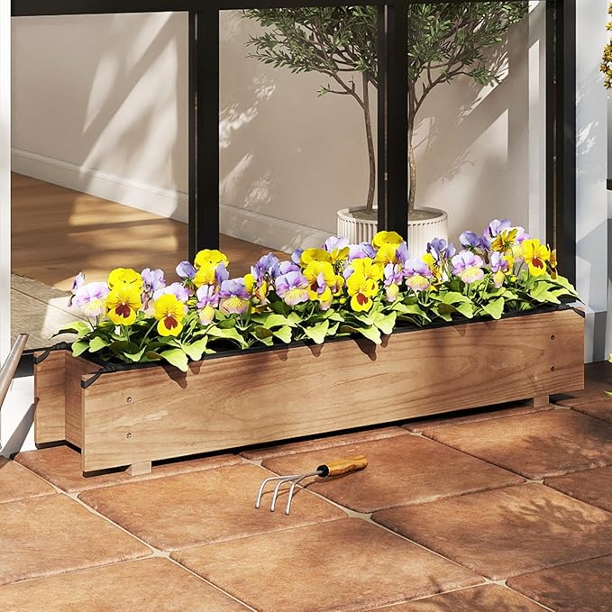 S AFSTAR Raised Garden Bed, 36" x 7" x 6.5" Wood Rectangle Planter Box with Drainage Holes, Water-Resistant Paint, Decorative Window Box, Outdoor Garden Bed for Fruit Vegetable Flower Herb, Orange