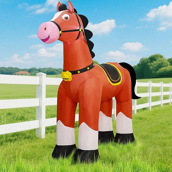 Lulu Home 6.2FT Giant Christmas Inflatable Horse, Blow Up Horse with Built-in LED Lights, Air-Blown Animal Holiday Display for Indoor Outdoor Yard Lawn Farm Ranch Animal Themed Party Decoration