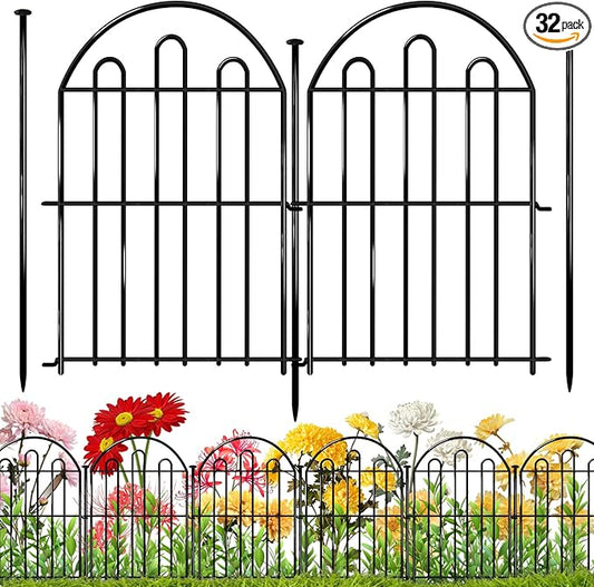 32 Pack Decorative Garden Fence, 17in x 34.6ft Arched No Dig Animal Barrier Fence for Dog Rabbit, Garden Edging Border, Rustproof Metal Ground Stake Border Fencing Panel for Outdoor Yard Patio Decor