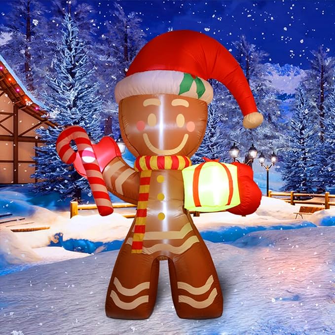 8FT Inflatable Gingerbread Man Outdoor Christmas Decoration,Built-in LED Lights Blow Up for Yard, Gardern, Lawn, Indoor Xmas Holiday