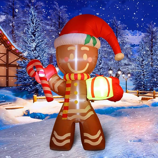 8FT Inflatable Gingerbread Man Outdoor Christmas Decoration,Built-in LED Lights Blow Up for Yard, Gardern, Lawn, Indoor Xmas Holiday