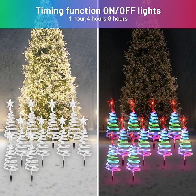 8 Pack Christmas Pathway Lights Outdoor, RGBW Smart Landscape Lights with APP & Remote Control, DIY Color Modes, Waterproof Connectable Yard Decor Lights with Music & Timer for Holiday Decorations