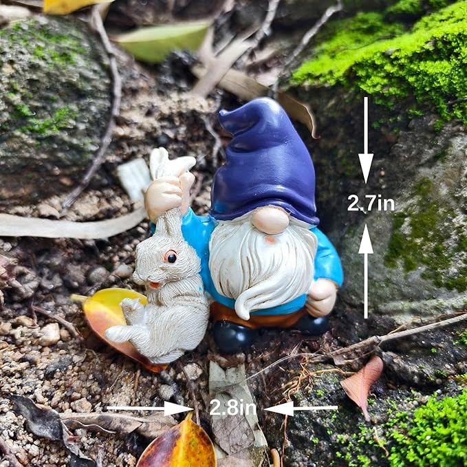 Funny Garden Gnomes with Rabbit Outdoor Statues Gnomes Decorations for Yard Lawn Patio Fairy Garden Figurines Plant Decorations for Pots, Novelty Gifts
