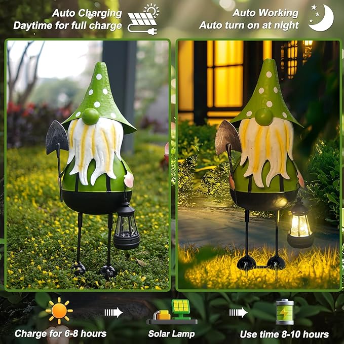 HONGLAND Solar Garden Gnomes Outdoor Statue -18 Inch Gnomes Decorations for Outside with Solar Lantern -3D Outdoor Figurines for Patio Yard Lawn Porch