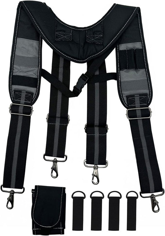 Tool Belt Suspender for Men 4 Point Padded with Attachment Loops, WristBand Pouch Pocket for Construction Worker