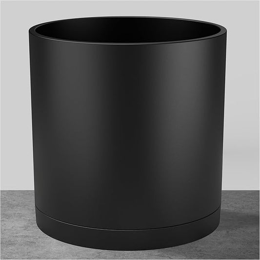 FaithLand 14-Inch Large Modern Cylinder Planter, Thick-Walled Plastic Plant Pot with Drainage Holes and Detachable Saucer, Matte Black, Ideal for Indoor & Outdoor Plants Flowers