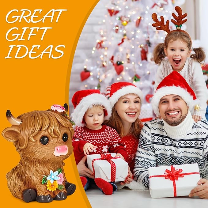 Highland Cow Statue Resin Birthday Gifts for Women,Mom,Beautifully Crafted Home Office Farmhouse Kitchen Decorations Garden Figurine