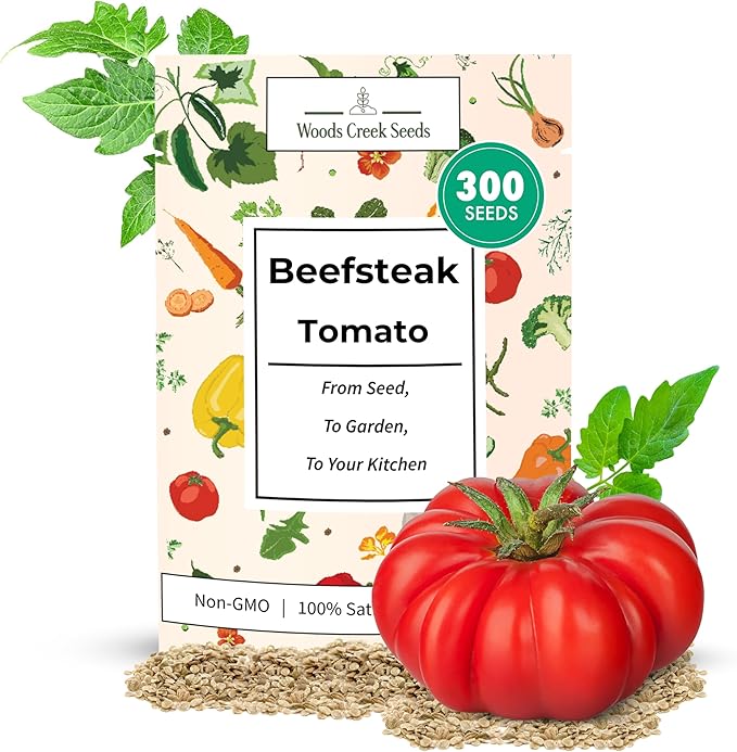Woods Creek Seeds: Beefsteak Tomato Seeds for Planting - Heirloom Tomato Seeds for Planting Outdoors, Indoors, Patio or Home Plant Garden - Non-GMO Seed Pack of Large Juicy Tomatoes