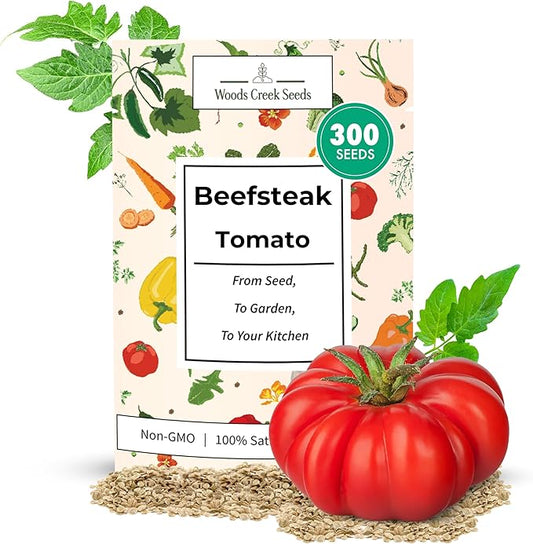Woods Creek Seeds: Beefsteak Tomato Seeds for Planting - Heirloom Tomato Seeds for Planting Outdoors, Indoors, Patio or Home Plant Garden - Non-GMO Seed Pack of Large Juicy Tomatoes