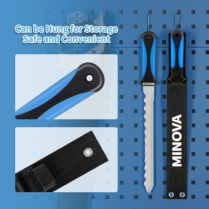 Insulation Knife with Sheath Stainless Steel Blade 11” Double Sided Insulation Cutter for Cutting Mineral Wool Insulation Sod Cutter Garden Knife for Lawn Repair (1)