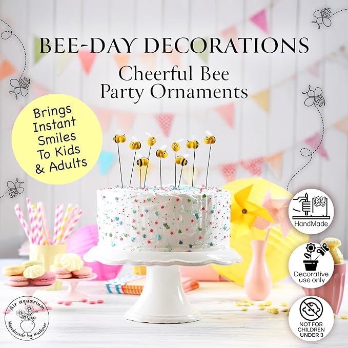 Handmade Bee Garden Stakes Set of 5 - Decorative Bumblebee Outdoor & Indoor Plant Decor - Nature Lover Gift Idea by Air Aquarium Kushner