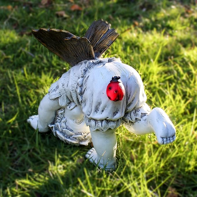 Fairies for Fairy Garden Solar Decor - Fairy Figurines Resin Outdoor Statues Ornaments with Light up Ladybug for Patio,Lawn,Yard,Porch,Outside Angel Gifts