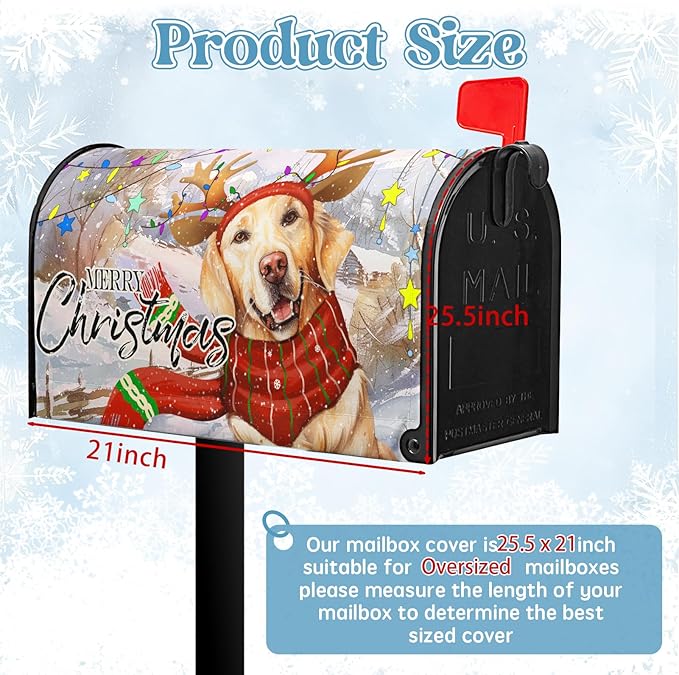 Merry Christmas Mailbox Cover Xmas Dog Oversized Post Letter Box Covers New Year Golden Retriever Magnetic Waterproof Mail Wraps for Winter Framhouse Outdoor Decor Large Size 21 * 25.5 Inch