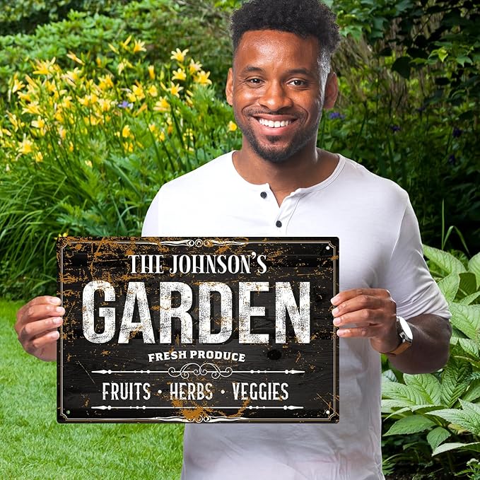 Custom Garden Sign, Christmas Gift, Personalized Text/Name for Farm and Backyard Décor Sign, 12x18 Inches, Rust Free .063 Aluminum, Fade Resistant, Made in USA by Sigo Signs