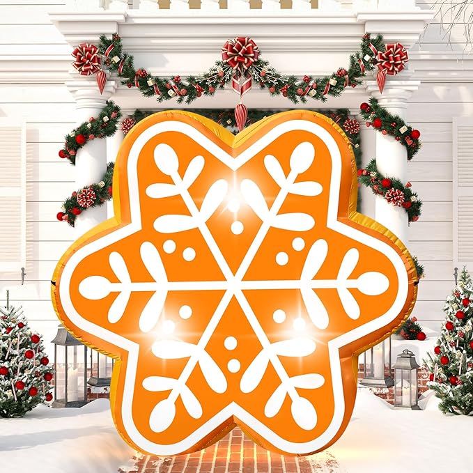 5FT Christmas Inflatable Snowflake Gingerbread Blow-up Giant Gingerbread Snowflake Built-in 3 LED Lights for Christmas Inflatables Outdoor Decorations Winter Xmas Party Decor for Yard Garden Lawn